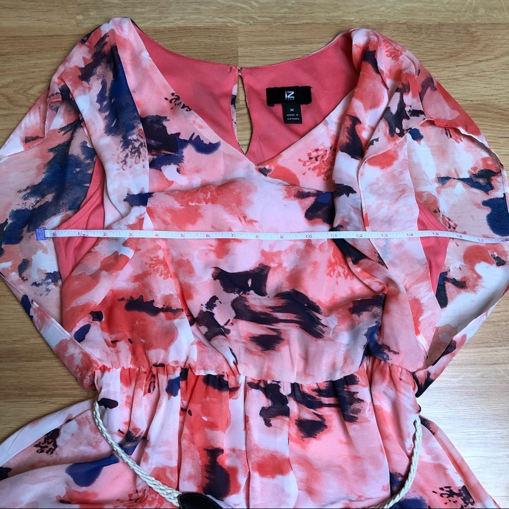IZ BYER coral floral splatter dress rope belt Sz M - Picture 10 of 15